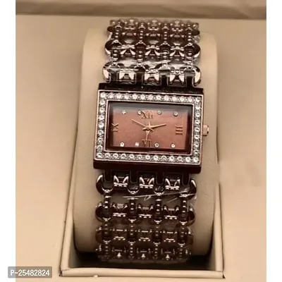 HRV Brown Dial Rect Brown Chain Girls and Women Watch