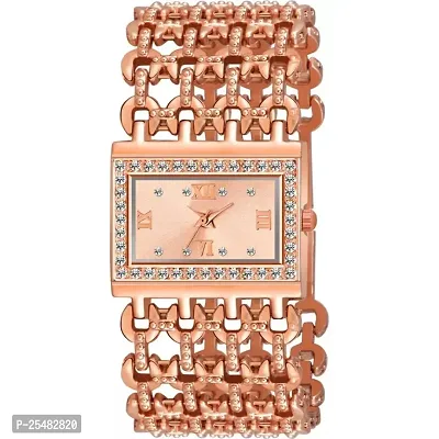 HRV Roman Dial Rect Rose Girls and Women Watch-thumb2