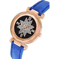 HRV Black Flower Dial Blue Leather Belt Women Watch-thumb2