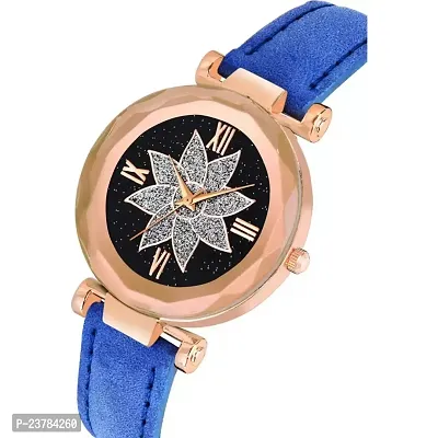 HRV Black Flower Dial Blue Leather Belt Women Watch-thumb3