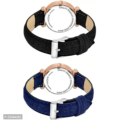 HRV Black 12Diamond Dial Black and Blue Leather Belt Combo Women and Girls Watch-thumb3