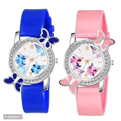 HRV Bty Cash Blue and Pink Pu Blet Combo Women and Girls Watch-thumb0