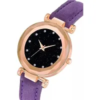 HRV Black 12 Diamond Dial Purple Leather Belt  Wrist Girls watch-thumb2