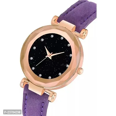 HRV Black 12 Diamond Dial Purple Leather Belt  Wrist Girls watch-thumb3