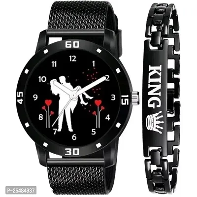 Bolun Black Couple Dial With King Black Bracelet PU Men And Boys Watch