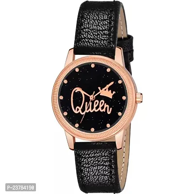 HRV Queen Dial Black Leather Strap Watch For Girls