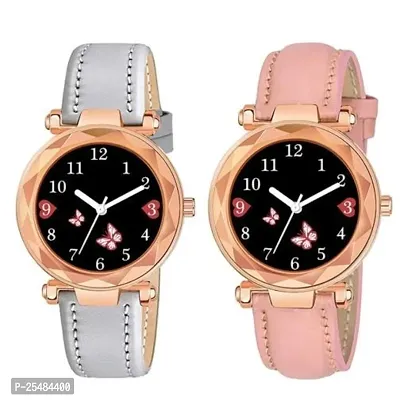 HRV Bty Dial Grey And Pink Leather Analog Women and Girls Watch