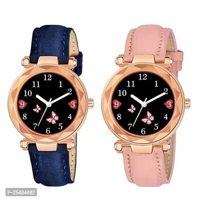 HRV Bty Dial Blue And Pink Leather Analog Women and Girls Watch