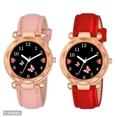 HRV Bty Dial Pink And Red Leather Analog Women and Girls Watch