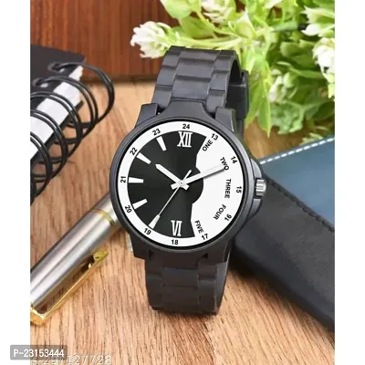 Men Stylish Black PU Analog Watch