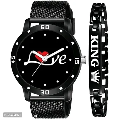 Bolun Black Love Dial With King Black Bracelet PU Men And Boys Watch