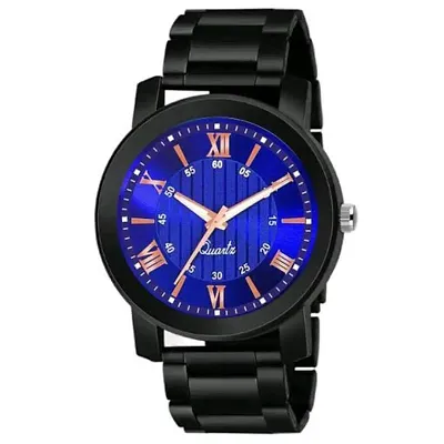 Bolun Black Cash Blue Roman PU Belt Men and Boys Analog Watch-thumb0