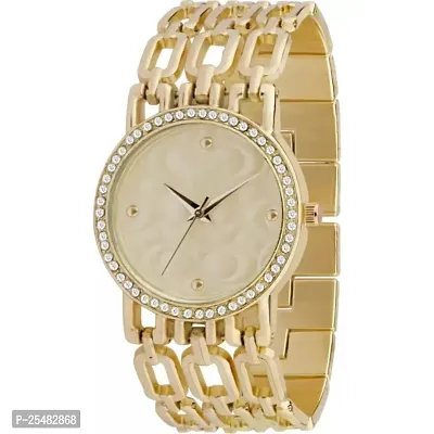 HRV Gold Round Cash Gold Thik Belt Women Watch-thumb2