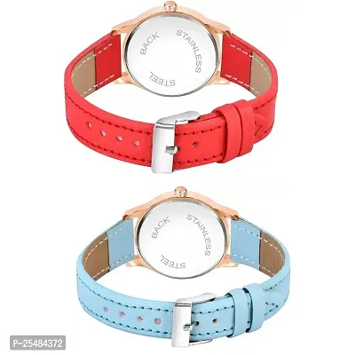 HRV Black Roman Dial Red and SkyBlue Leather Belt Combo Women and Girls Watch-thumb3