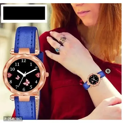 HRV Bty Black Dial Blue Leather Belt Girls and Women Analog Watch