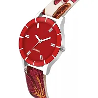 HRV UNIQUE ROUND RED DIAL LATHER WATCH FOR WOMEN-thumb2