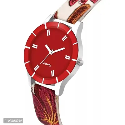 HRV UNIQUE ROUND RED DIAL LATHER WATCH FOR WOMEN-thumb3