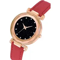 HRV Black 12 Diamond Dial Red Leather Belt  Wrist Girls watch-thumb3