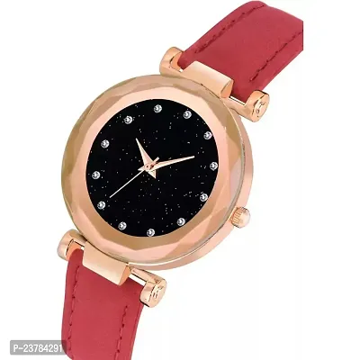 HRV Black 12 Diamond Dial Red Leather Belt  Wrist Girls watch-thumb4