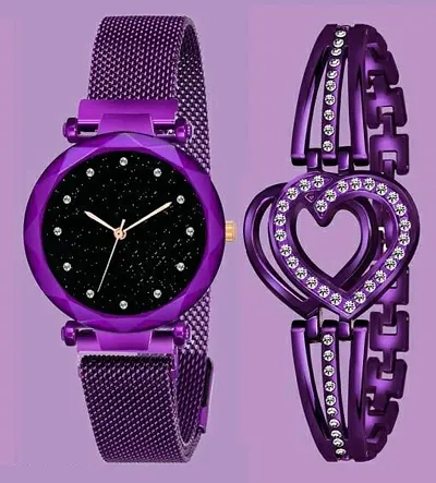 Stylish Metal Analog Watches With Bracelet Combo For Women