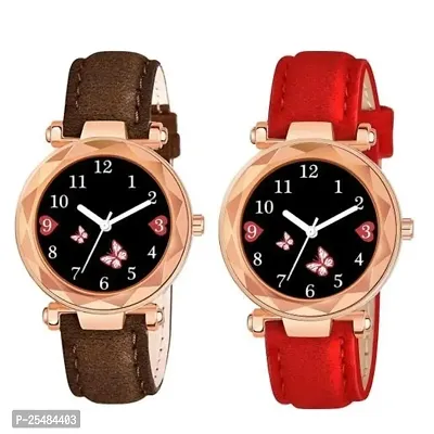 HRV Bty Dial Brown And Red Leather Analog Women and Girls Watch