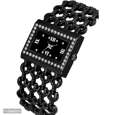 HRV Roman Dial Rect Black Girls and Women Watch-thumb3