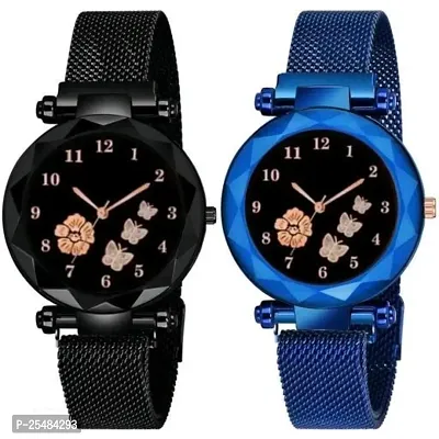 HRV Black And Blue Megnet Combo Analog Women and Girls Watch