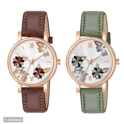 HRV Bty Cash Brown and Green Leather Blet Combo Women and Girls Watch