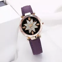 HRV Black Flower Dial Purple Leather Belt Women Watch-thumb1