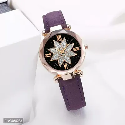 HRV Black Flower Dial Purple Leather Belt Women Watch-thumb2