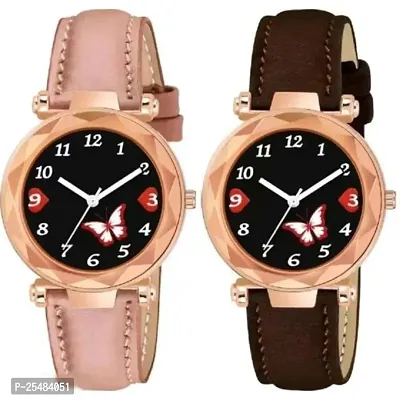 HRV Bty Dial Meg Pink and Black Leather Belt Girls and Women Analog Watch-thumb0