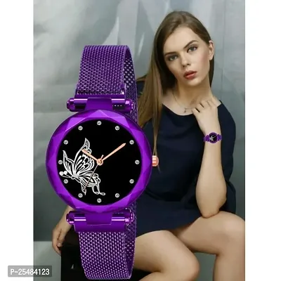 HRV White Design Bty Dial Purple Megnet Belt Girls and Women Analog Watch-thumb0