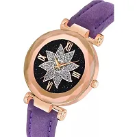 HRV Black Flower Dial Purple Leather Belt Women Watch-thumb2