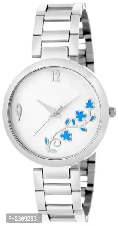White Flower Dial Stainless Steel Strap Women Watch-thumb0