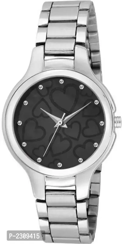 Stylish designer Analogue Silver Black Dial Watch - For Girls