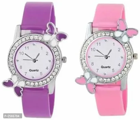 New Dual Butterfly With Diamond Purple And Pink Watch For Women