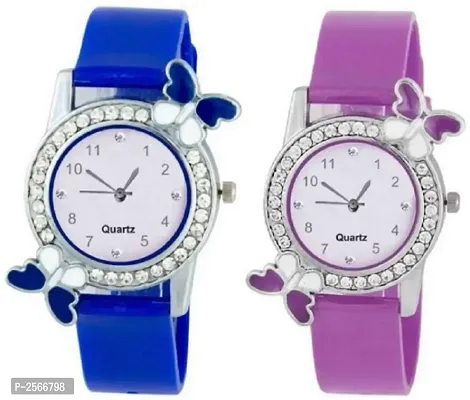 Dual Butterfly With Diamond Blue And Purple Watches For Women