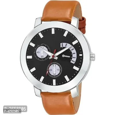 New Brown Synthetic Leather Analog Wrist Watch For Men And Women-thumb0
