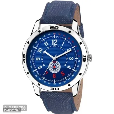 New Blue Synthetic Leather Analog Wrist Watch For Men And Women-thumb0