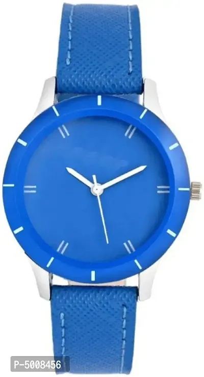 Blue cut Glass Leather Women And Girls Watch