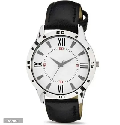 Stylish Synthetic Leather Black Solid Analog Watch For Men-thumb0
