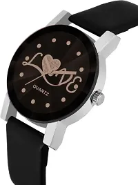 Trendy Synthetic Diamond Cut Glass Love Black Leather belt watch For Women-thumb1