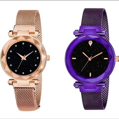 KD Luxury Mesh Starry for Girls Lady Analog Pack of Two Women Watch.