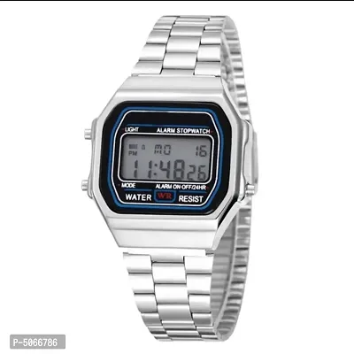 Stylish Digital Silver Belt Wrist Watch-thumb0