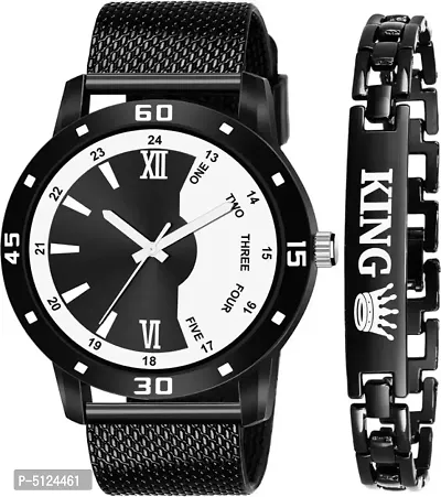 New stylish Analog Rubbers Watches Strap And King Bracelet combo Watch For Men