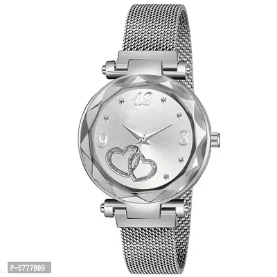 Megnetic Strap Heart Shap Silver Dial Silver Watch For Girls-thumb0