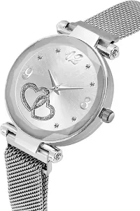 Megnetic Strap Heart Shap Silver Dial Silver Watch For Girls-thumb1