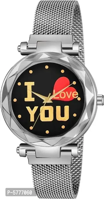 New Fashion I love You Black color Dial With Silver Maganet Strap For Women