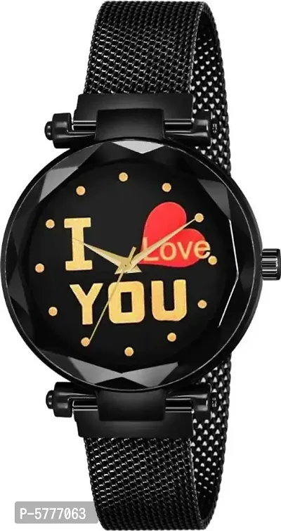 New Fashion I love You Black color Dial With Black Maganet Strap For Women