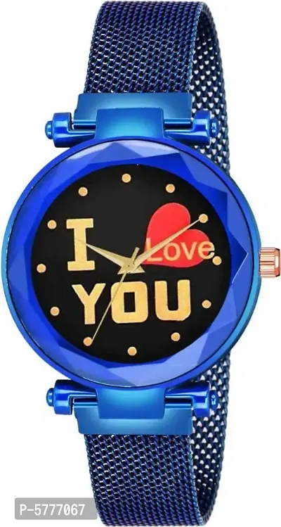 New Fashion I love You Black color Dial With Blue Maganet Strap For Women